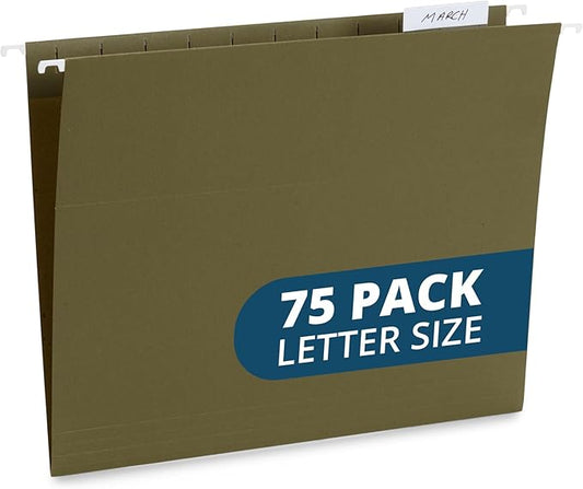 Blue Summit Supplies Hanging File Folders, 75 Pack, Reinforced Hanging Folders Letter Size, Standard File Folders for Filing Cabinet, Hanging File Organizer, Green-DeskLoop Office