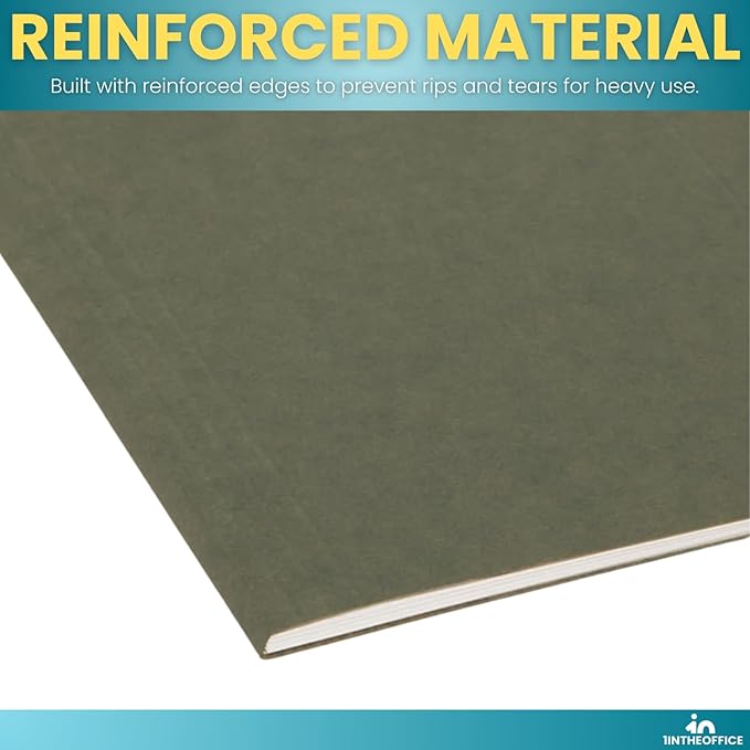 1InTheOffice Green Hanging File Folders Letter Size, Hanging Organizer File Folders, Green Hanging Folders, 1/3 Tabs, 11 pt, 50 Pack-DeskLoop Office