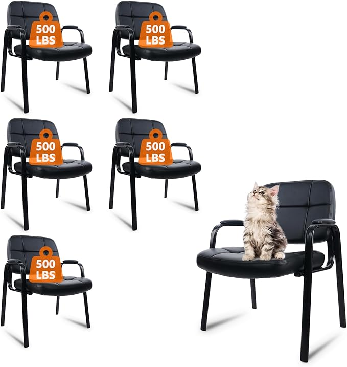 CLATINA Big & Tall 500 lbs Waiting Room Guest Chair, Leather Office Reception Chair No Wheels with Padded Arms for Elderly Home Desk Conference Room Lobby Side Salon Clinic, Black(6 Pack)-DeskLoop Office