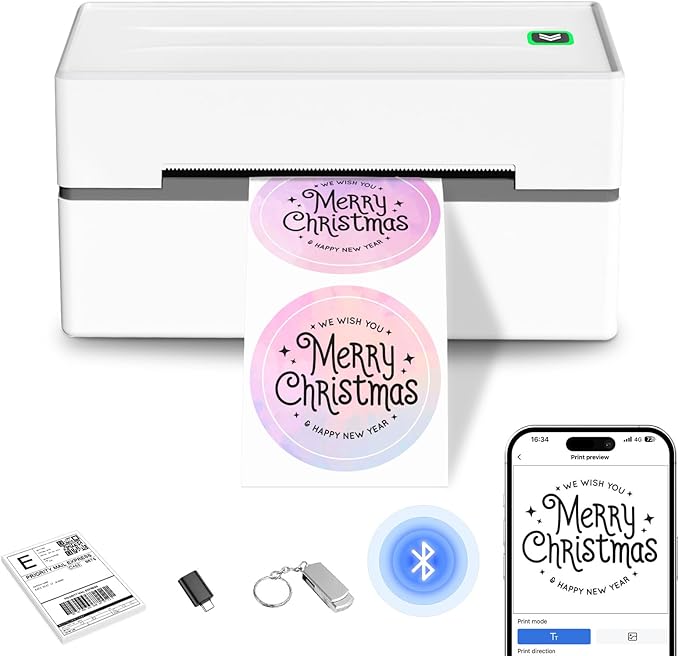 Bluetooth Thermal Label Printer, Wireless 4x6 Shipping Label Printers for Small Business, Compatible with Android&iOS and Windows, Address Label Printer for Amazon, Ebay, Shopify, Etsy, USPS-DeskLoop Office