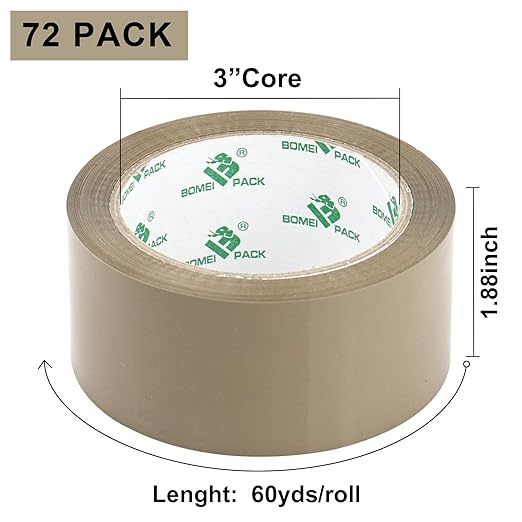 BOMEI PACK 72Rolls Brown Packing Tape with Dispenser, Bulk Box Packing Tape Rolls for Packaging, Shipping and Moving, 2.4Mil 1.88 Inch x 60 Yard-DeskLoop Office