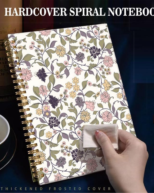 Spiral Journal Notebook,A5 Hardcover Lined Journals for Women Girl 6 x 8.3 in,120 Pages Thick Paper,Cute College Ruled Writing Notebook for Gifts Office Work School(Elegant Abstract Floral)-DeskLoop Office