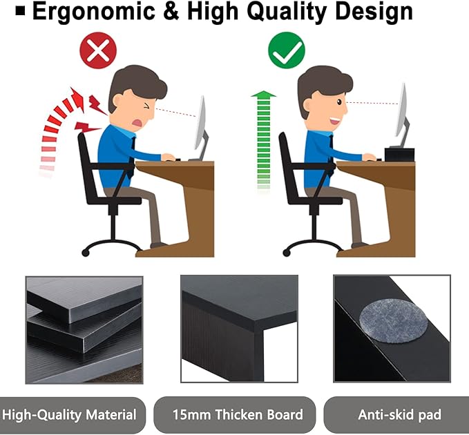 TEAMIX 2 Pack Monitor Stand Riser-20 inch, Black Desktop Stand for PC/TV/Laptop/Printer, Keyboard Shelf Organizer Wood Monitor Riser with Storage-DeskLoop Office