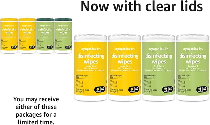 Amazon Basics Disinfecting Wipes, Lemon & Fresh Scent, Sanitizes/Cleans/Disinfects/Deodorizes, 340 Count (12 Packs of 85)-DeskLoop Office