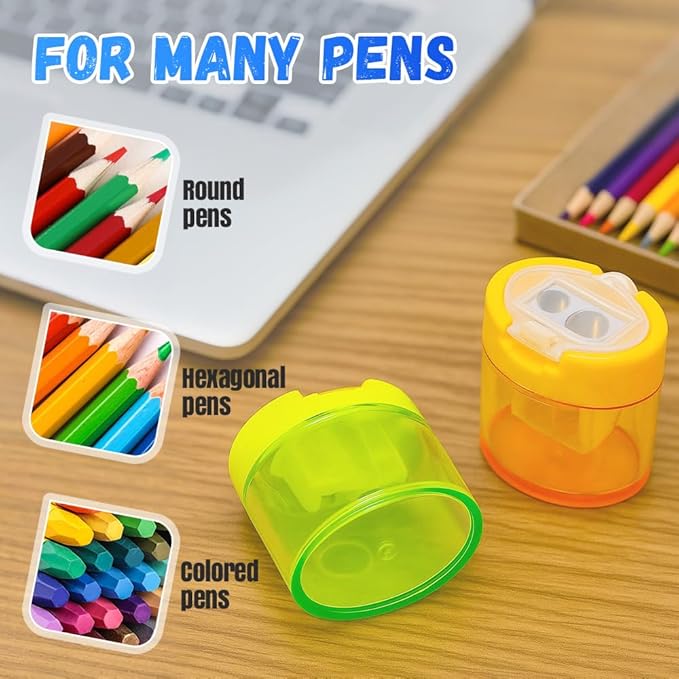 4 Pcs Pencil Sharpeners with Lid, 2025 New Small Dual Hole Manual Pencil Sharpener, Colored Handheld Pencils Sharpener for Classroom Home Office Back to School Supplies (Oval)-DeskLoop Office