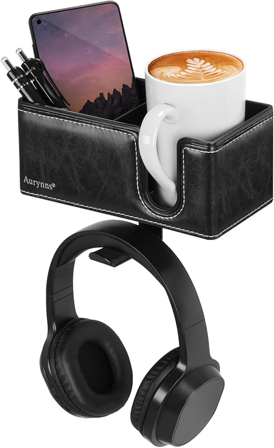 Desk Cup Holder Clip on Pen Holder Headphone Hanger Headset Stand Rotatable Clamp Hook Under Desk (Black)-DeskLoop Office