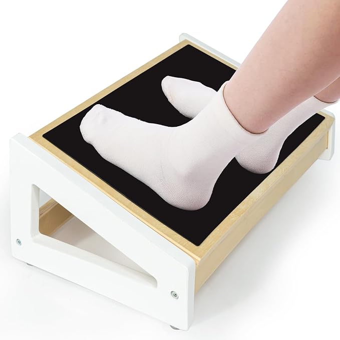 WOOD CITY Foot Rest for Under Desk at Work, 3 Heights Adjustable Footrest with Silicone Surface, 2 in 1 Foot Stool Improve Posture, Reduce Fatigue & Pain, Ideal for Home/Office/Gaming (Natural-White)-DeskLoop Office
