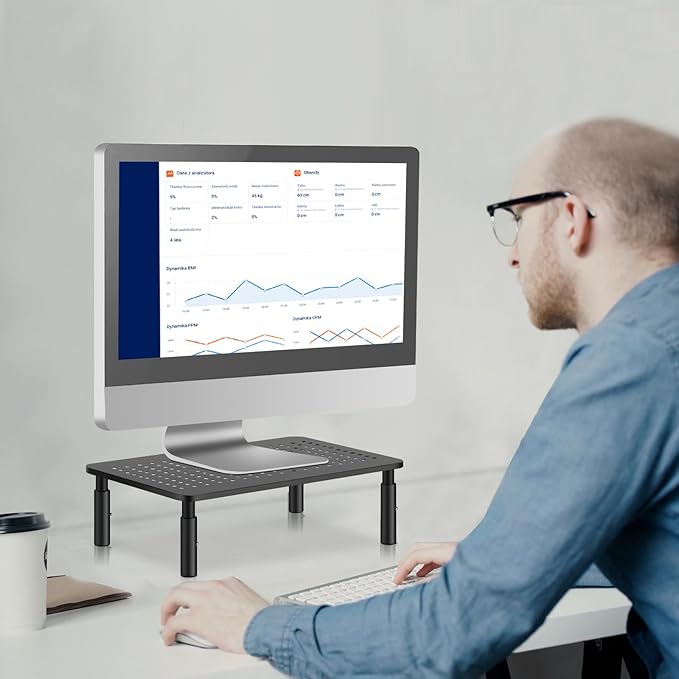 Bracwiser Monitor Stand Riser, Metal Computer Stand, 3 Height Adjustable Screen Riser with Mesh Platform for PS4, Laptop, Printer, Notebook and All Flat Screen, Holds Up to 20KG-DeskLoop Office