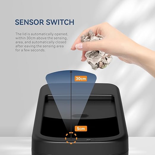 ELLO&ALLO Garbage Can Motion Sensor Trash Can 13 Gallon for Kitchen with Roll Up Lid, Automatic Touchless High-Capacity Black Waste Bin-DeskLoop Office