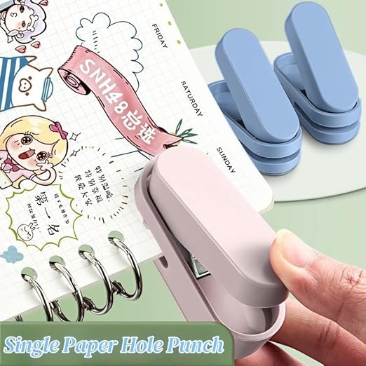 Magnoloran 2 Pack Single Hole Punch, 1/4 inch Mini Small Hole Puncher Heavy Duty Paper Hole Puncher Small Hole Punch One Hole Puncher for Crafts Paper Cards Tags Scrapbook-Blue&Pink-DeskLoop Office