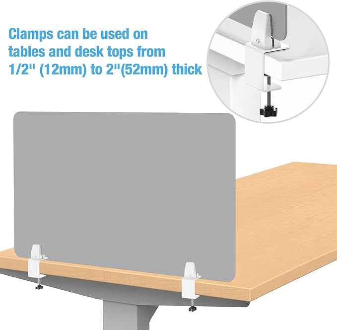 Desk Divider 4 Pcs Desk Privacy Panel 23.6''L x 15.8W'' Office Partitions Grey Acrylic Panel Pack of 4 Desk Divider Partition with Adjustable Universal Base-DeskLoop Office