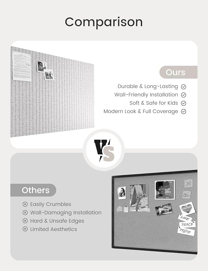 Bumusty Large Cork Board Alternative-47 x35 Felt Bulletin Board Tiles, with 30 Pushpins, 70 Adhesive Tabs, 12-Pack Slat Wall Paneling, Cork Boards for Office Push Pin Board Felt Board-Marble Gray-DeskLoop Office