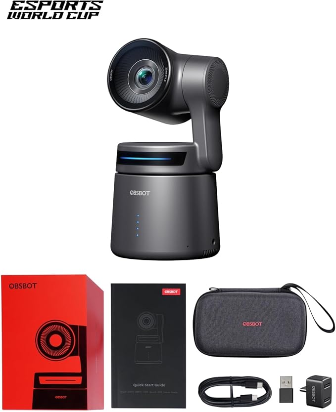 OBSBOT Tail Air NDI Streaming Camera 4K, AI Tracking PTZ Camera with Intelligent APP, Gesture Control, HDMI/USB-C/Wireless Webcam, Video Camera Live Stream for YouTube, Chruch, Worship, Creator, etc.-DeskLoop Office