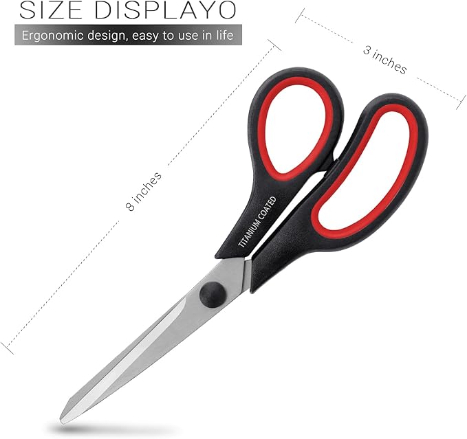 Scissors 8" Multipurpose Right/Left Handed Titanium Coated Sturdy Sharp Scissors for Office Home School Students-DeskLoop Office