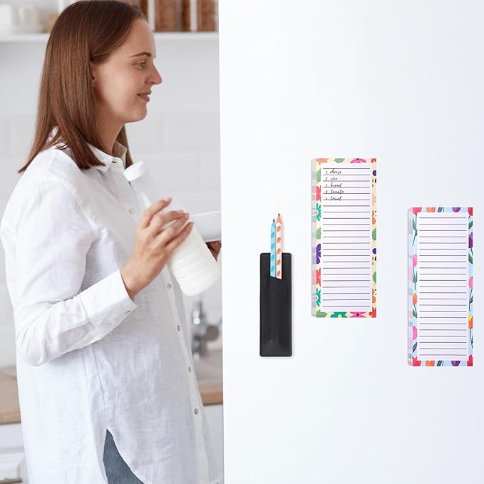 4 Pack Magnetic Note Pad for Fridge with Pen Holder, Totally 200 Sheets Grocery List Magnet Pad for Refrigerator Magnetic Shopping List Pad(Floral Design)-DeskLoop Office