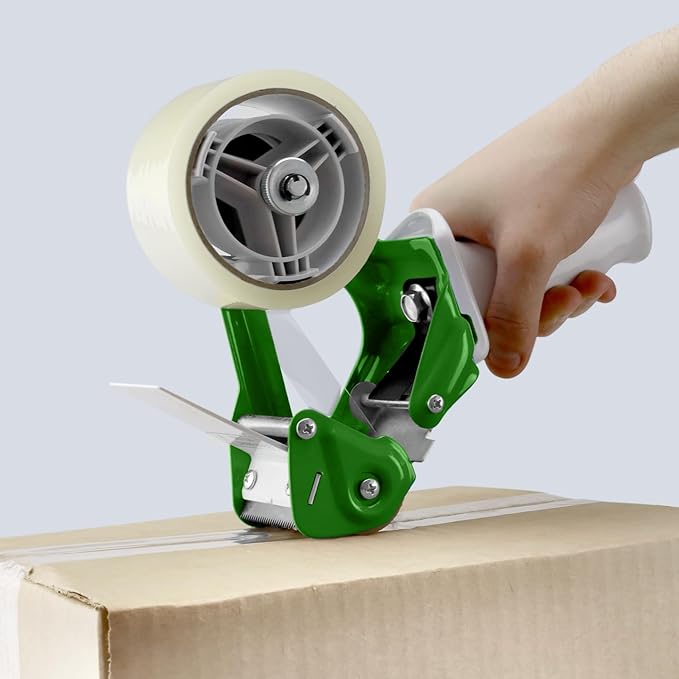 Heavy Duty Metal Frame Tape Gun - 3" Core with Special Ergonomic Handle - Packing Tape Dispenser with Premium Tempered Steel Blade for 2" Tape Rolls-DeskLoop Office