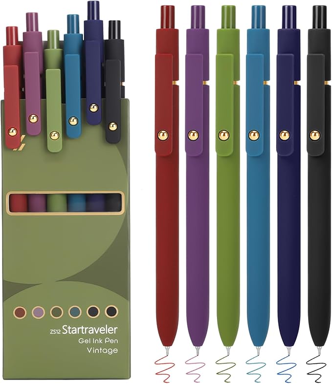 FIOVER Colored Pens, 6 Pack Colorful Gel Pens, Quick-Dry 0.7mm Medium Point for Journaling, Note Taking, Doodling, Aesthetic Office School Supplies, Gifts for Women Men(6PCS Vintage Colorful)-DeskLoop Office