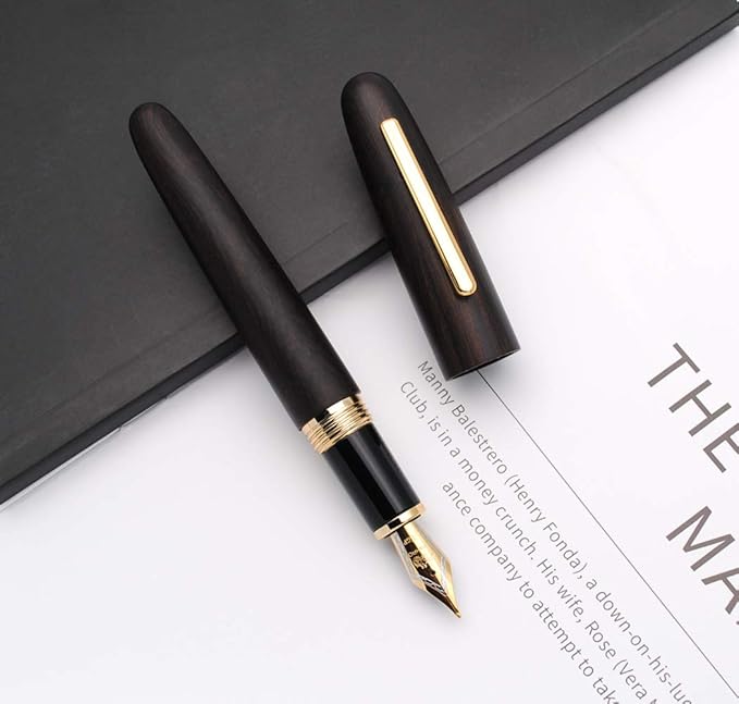 JINHAO 9056 Natural Wood Fountain Pen Handmade Ink Pen (Ebony Wood, Medium Nib 0.7mm)-DeskLoop Office