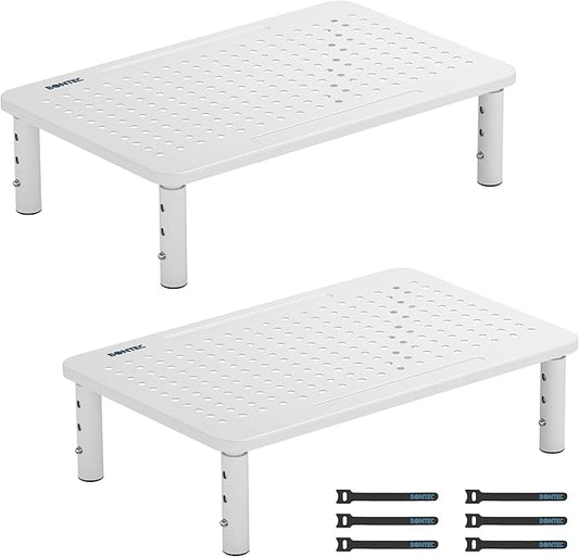 BONTEC 2 Pack 3 Height Adjustable Monitor Stand Riser with Pen Holder, Ergonomic Metal Laptop Stand with Cable Management, Desktop Stand for Computer, Printer, Monitor, Laptop, Black Steel, 14.5 in-DeskLoop Office