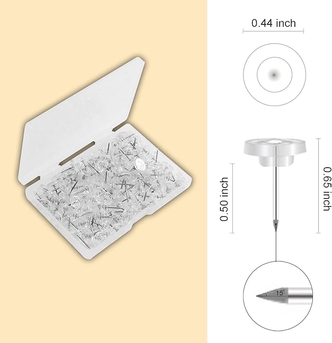 Clear Push Pins,Flat Thumb Tacks for Wall Hangings,60 Count Clear ThumbTacks for Cork Board,Transparent Plastic Head with Steel Point Easy to Inset Map/Photo/Posters/Postcards Office Home Decorative-DeskLoop Office