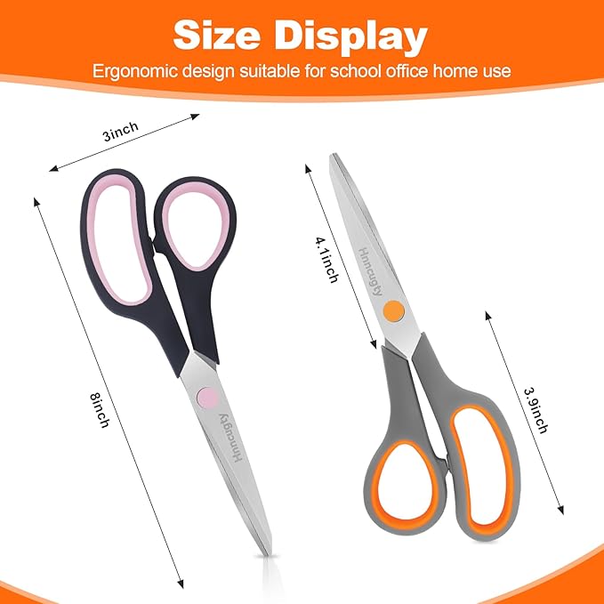 Scissors for Office School Supplies, Hnncugty 8" Scissors All Purpose Bulk Set of 6-Pack, Sharp Shears for Home Craft Sewing Fabric Middle School Student Teacher Supplies, Comfort Right/Left Handed-DeskLoop Office