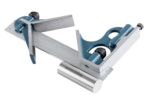 Accusize Industrial Tools 6'' 3 Pc Combination Square Ruler Set Protractor Satin, 4-R Graduation, 0000-8100-DeskLoop Office