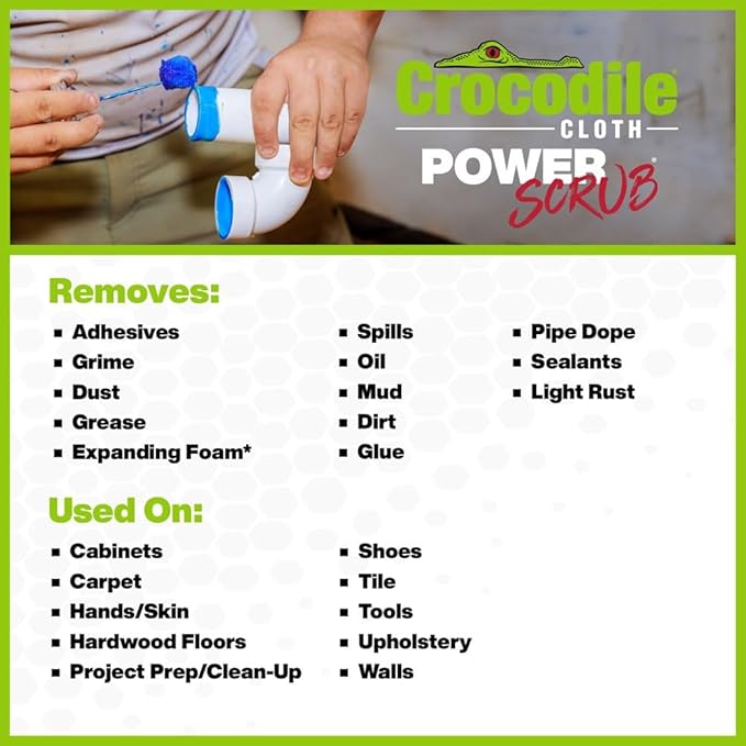 Crocodile Cloth Power Scrub - 40 (15" x 10") Heavy Duty Cleaning Wipes. Safe on Skin & Multiple Surfaces. Infused with Aloe & Vitamin E. Textured, Large, Pre-Moistened & Absorbent.-DeskLoop Office