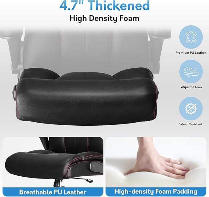 Office Chair Big and Tall 400lbs, High Back Executive Office Chair Flip Up Arms, Breathable Leather Home Office Computer Desk Chair with Lumbar Support Rocking Function, Black-DeskLoop Office