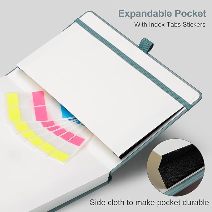 AHGXG Graph Paper Notebook - Grid Notebook Journal A5, 120 GSM Thick Graph Paper, 160 Pages, Leather Hardcover, for Graphing, Writing, Math, Engineering, 5.75'' × 8.38''- Gray Blue-DeskLoop Office