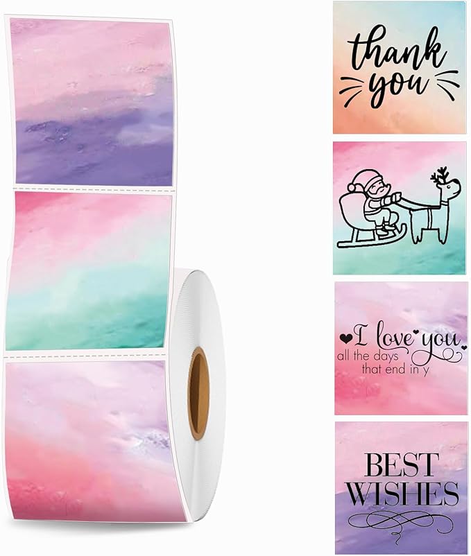 2''×2'' Square Thermal Sticker Labels, Self-Adhesive 2 Inch Direct Thermal Labels, Multi-Purpose Sticker for DIY Logo Design,Name Tag,QR Code, 500 Labels/1 Roll, Nebula-DeskLoop Office