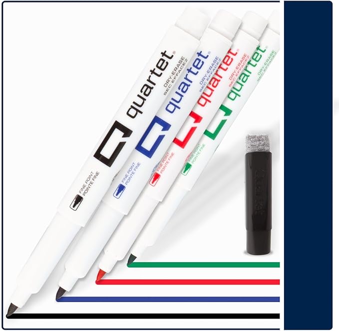 Quartet Dry Erase Markers, Fine Tip White Board Dry Erase Markers with DryGuard Ink Protection, Office Essentials, Black, Red, Blue, Green, 36 Pack (Q120Z03-R)-DeskLoop Office