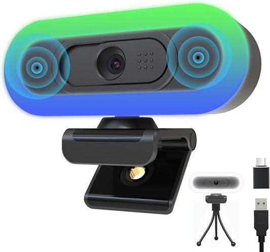 2K Webcam for PC, Plug and Play USB C Webcam with Dual Microphones,Ring Light,Fill RGB Light & Cover,Autofocus,65°FOV,1080P@60FPS, PC Web Camera for Desktop Computer Laptop Mac Zoom Streaming-DeskLoop Office