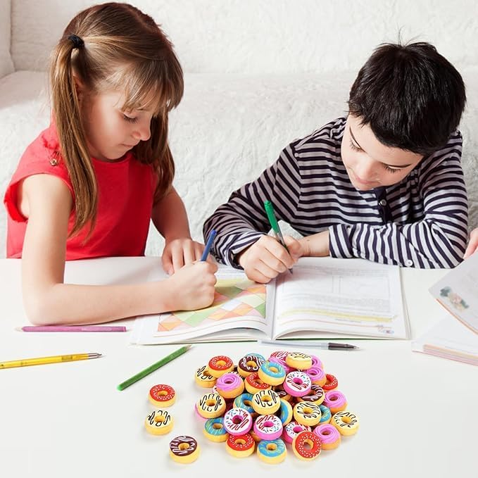 Donut Erasers, 100 Pieces 3D Cute Food Mini Erasers, 3D Donut Erasers Bulk, Novelty Pencil Erasers for Candy Party Favor Gift Filling and Art Supplies-DeskLoop Office