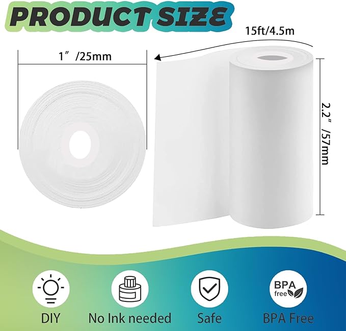 5 Rolls Thermal Paper & 5 Rolls Self-adhesive Stickers for Mini Receipt Printer - White Portable Bluetooth Pocket Printer Paper Refill-DeskLoop Office