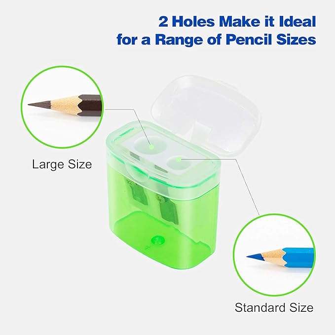 KIDMEN 24 PCS 2 Holes Small Manual Pencil Sharpener with Lid,for Kids,School-DeskLoop Office