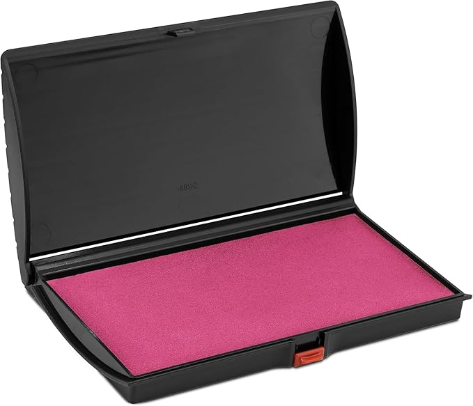 Large Premium Pink Ink Stamp Pad - 3" by 6" - Quality Felt Pad - Case with Closing snap-DeskLoop Office