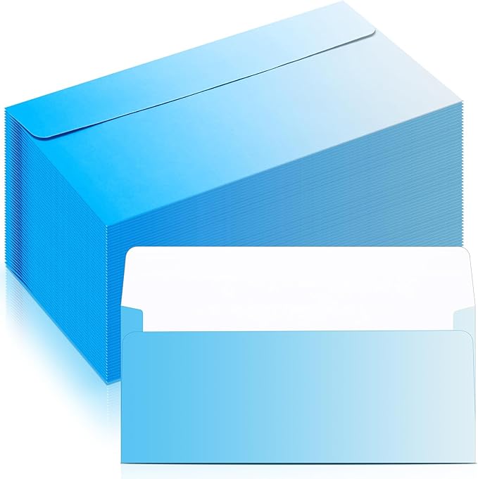 100 Pcs #10 Business Envelopes Colorful Self Adhesive Standard Envelopes Gradient for Office Check Invoices Letters Letterhead Invitations Announcements 4-1/8 x 9-1/2''(Gradient Blue)-DeskLoop Office