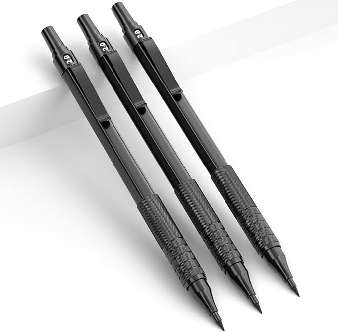 Nicpro Black Metal 2.0 Mechanical Pencil Set with Case, 3 PCS Drafting Lead Holder with 2mm Graphite Lead Refill (HB 2H 4H 2B 4B) & Colors, Sharpeners, Erasers for Artist Writing, Drawing, Sketching-DeskLoop Office