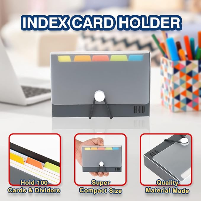 H4D 3x5 Index Card Case with 100 Heavyweight Ruled Index Cards and Dividers, Black-DeskLoop Office