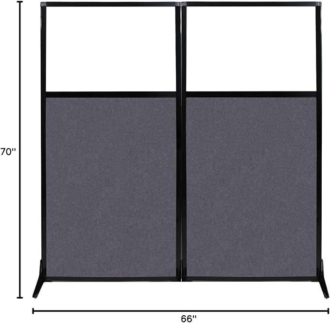 Versare Office Workstation Screen | Portable Wall Divider | Modern Cubicle | Freestanding Privacy Screen | Flexible Work Space | 2 Panels | 66" Wide x 70" Tall Dark Gray SoundSorb Panels with Window-DeskLoop Office