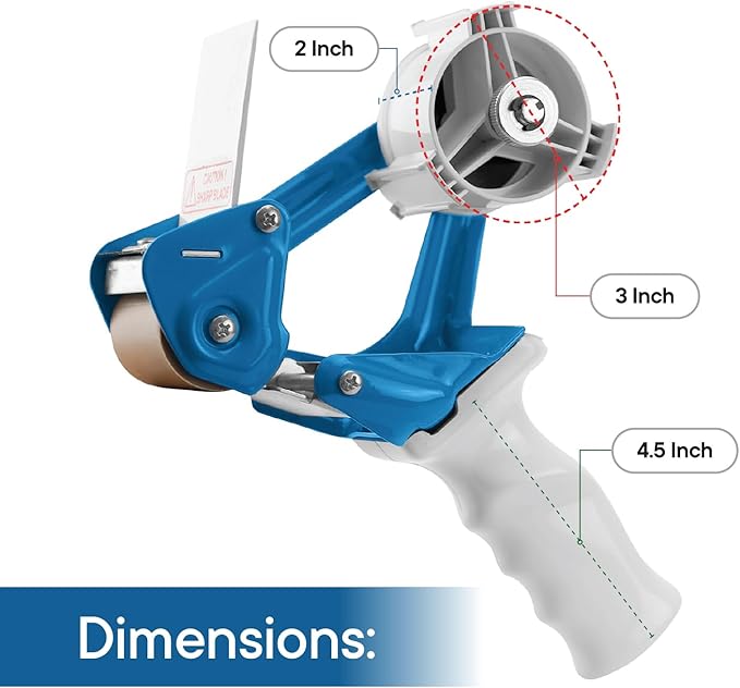 Heavy Duty Metal Frame Tape Gun - 3 Inch Core with Special Ergonomic Handle - Packing Tape Dispenser with Premium Tempered Steel Blade for 2" Tape Rolls-DeskLoop Office