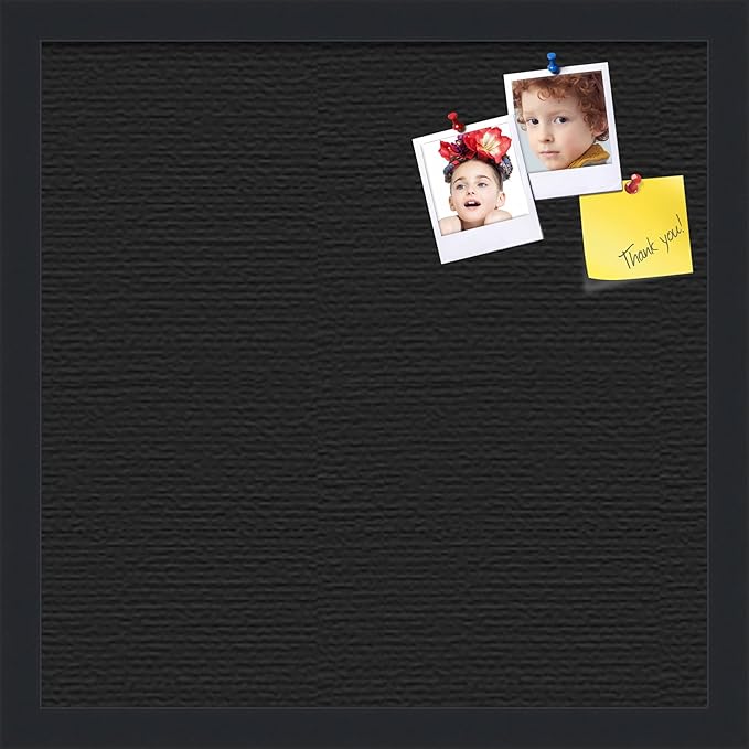 PinPix pin Cork Bulletin Board Made from Canvas, Classic Black Pattern 16 x 16 Inches (Completed Size) and Framed in Satin Black (PinPix-622)-DeskLoop Office