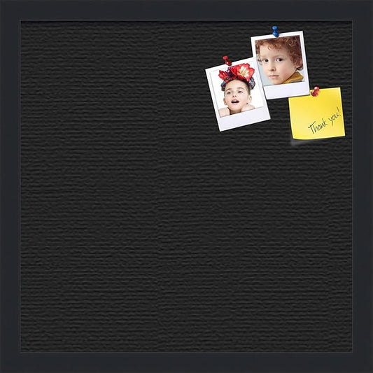 PinPix pin Cork Bulletin Board Made from Canvas, Classic Black Pattern 16 x 16 Inches (Completed Size) and Framed in Satin Black (PinPix-622)-DeskLoop Office