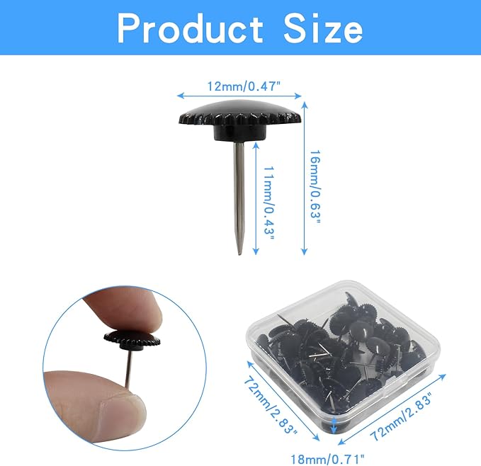 Piutouyar 50 Pcs Black Push Pins, Plastic Thumb Tacks for Wall Hanging, Flat Head and Steel Point Push Pins Wall Tacks Thumbtacks for Furniture Cork Board DIY Projects or Home Decor-DeskLoop Office