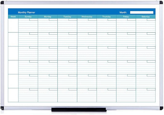 VIZ-PRO Magnetic Dry Erase Monthly Planner, 48 X 36 Inches, Silver Aluminium Frame-DeskLoop Office
