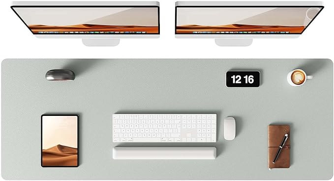 YSAGi Leather Desk Pad Protector, Office Desk Mat, Large Mouse Pad, Non-Slip PU Leather Desk Blotter, Laptop Desk Pad, Waterproof Desk Writing Pad for Office and Home (Grayish Green, 47" x 17")-DeskLoop Office