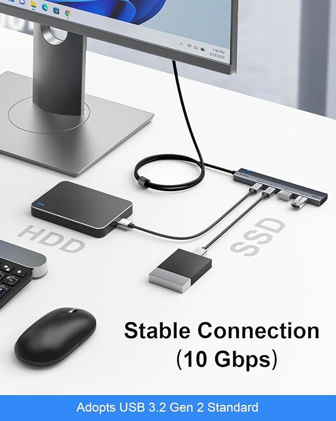 Aceele 10Gbps USB C Hub with 4 USB 3.2 Ports (2 USB A & 2 USB C), USB 3.2 Gen 2 3.3ft USB Cable Extender Hub with Type-C Power Port,Compatible for MacBook Pro 2021, iPad Pro 2021 and Other PC-DeskLoop Office