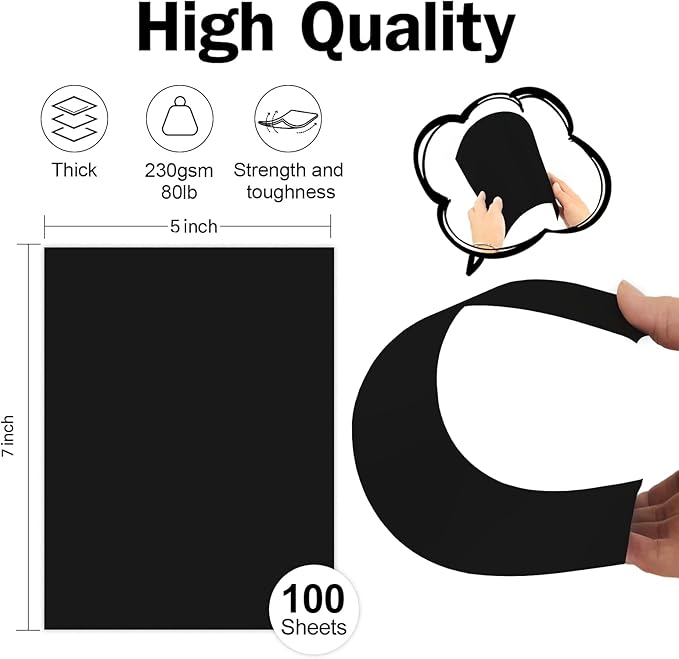 100 Pack Black Cardstock 5x7 Blank Card Thick Paper, Goefun 80lb Flat Card Stock Printer Paper for Invitations, Postcards, Photos, DIY-DeskLoop Office