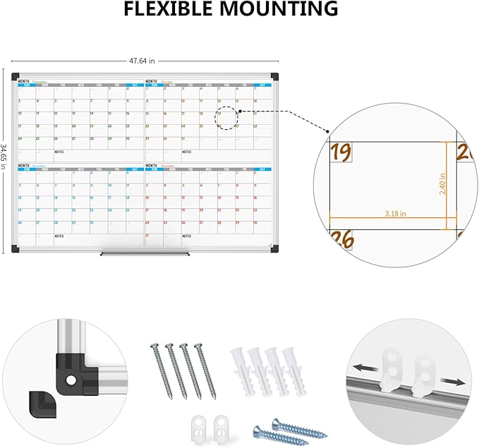 XBoard Magnetic Calendar Whiteboard 48" x 36" - 4 Month Colorful Calendar Dry Erase Board for Monthly Planning, Silver Aluminium Framed-DeskLoop Office