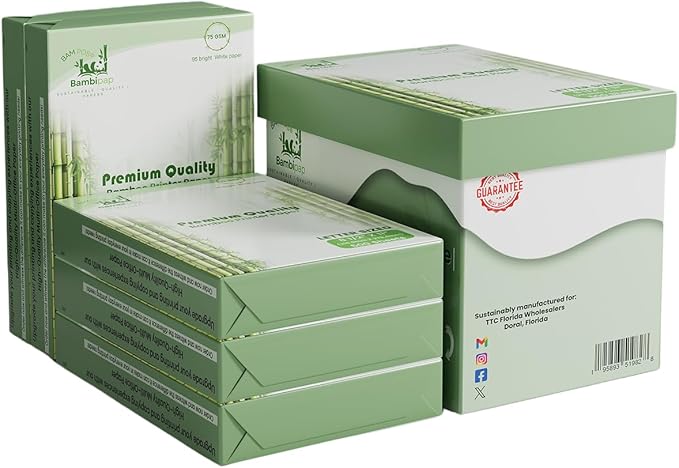 Bamboo Printer Paper - 8 1/2” x 11” - 20LB Multipurpose White Paper - Made from Bamboo Fiber, Renewable Resources, Zero Trees Used - 5 reams (2500 Sheets)-DeskLoop Office